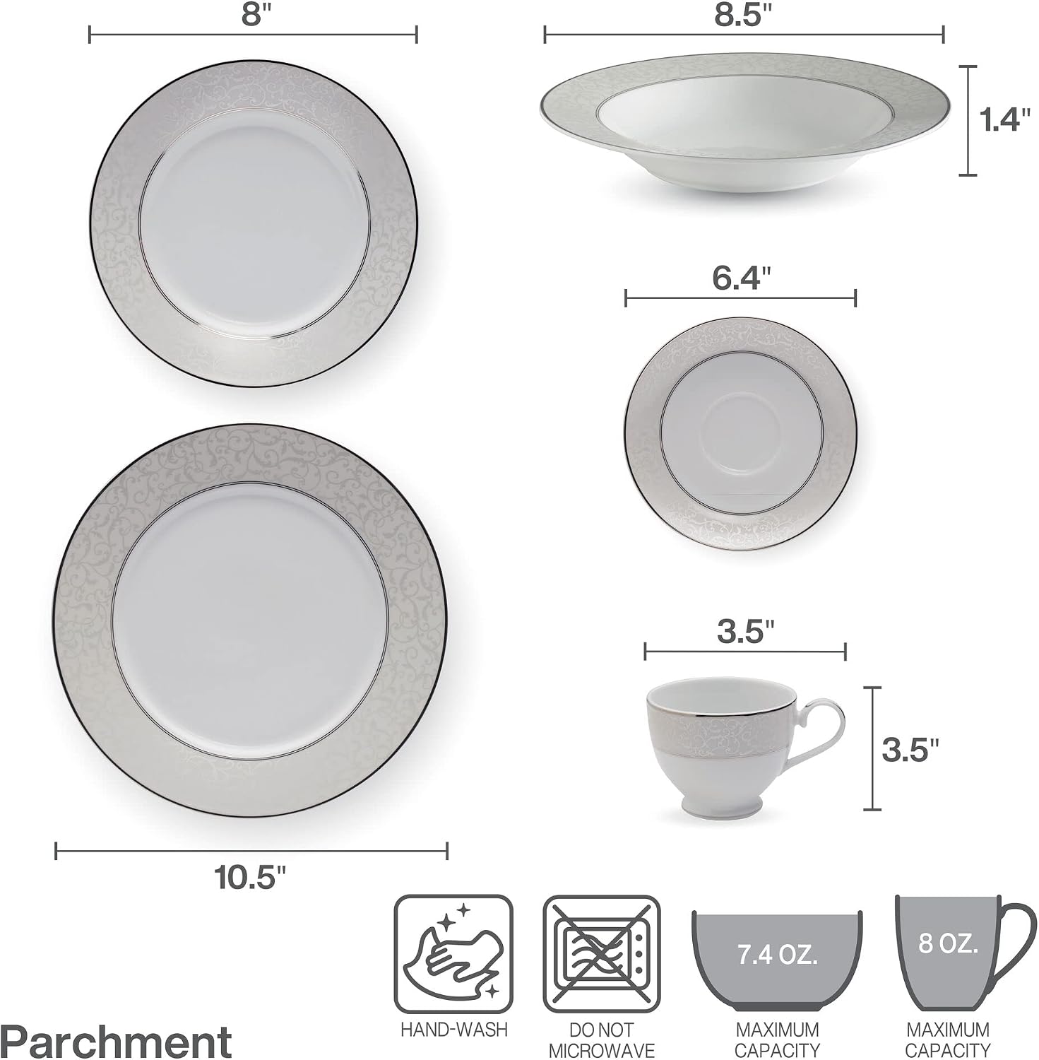 Mikasa Parchment 40-Piece Dinnerware Set, Service for 8, Durable Porcelain Plates, Bowls, and Mugs with Contemporary Design, Dishwasher Safe