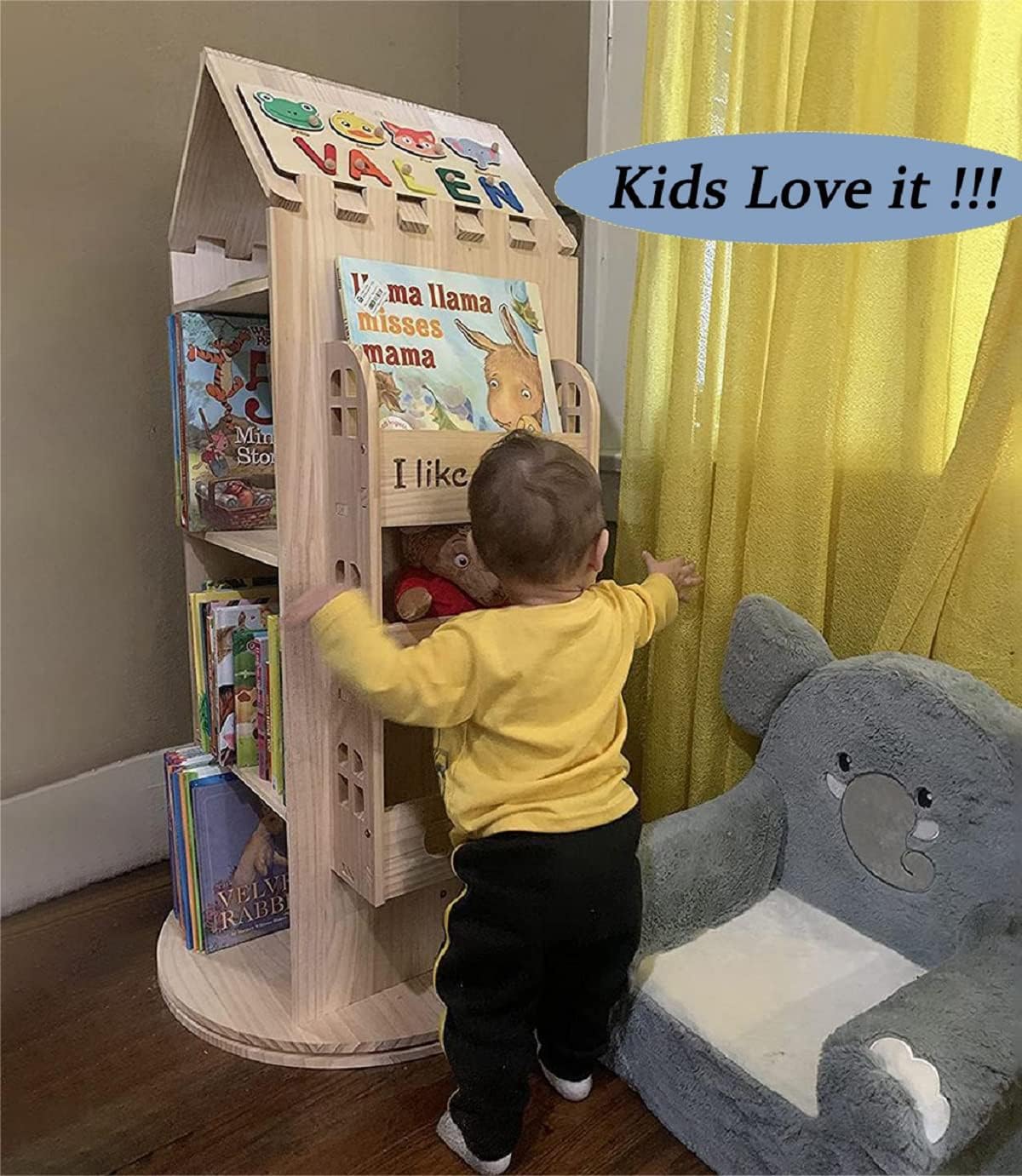 Gdrasuya10 Large Rotating Bookshelf 360 Degree, Wood Castle Bookshelf Bookcase Floor Standing Storage Book Shelf Display Children's Bookcase for Playroom Kidsroom
