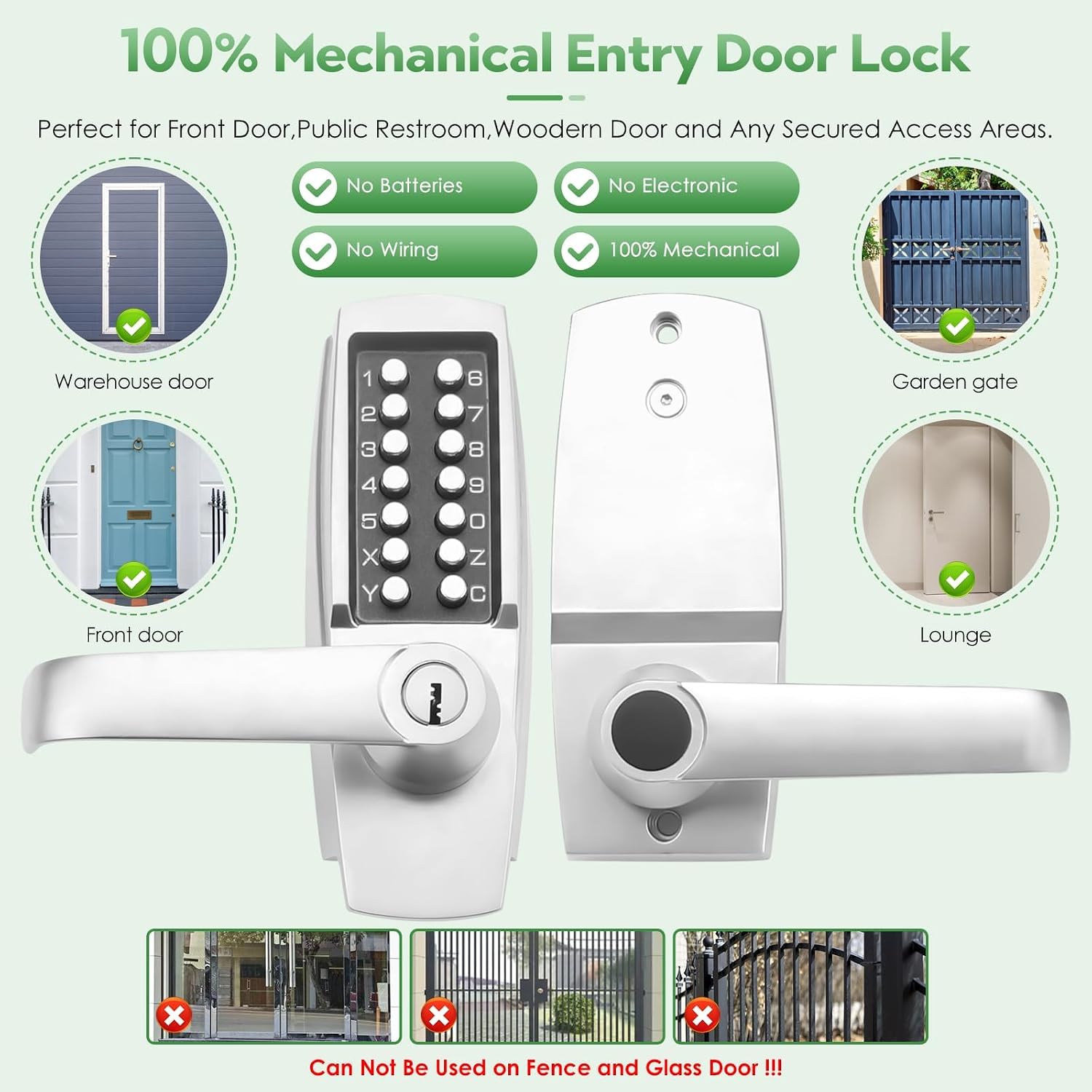 GB2024 Gate Lock Box Steel Gate Boxf for ANNFUZ Mechanical Keyless Entry Door Leverwith Handle,Combination Keypad Code Door Lever Lock - for Metal Gates and Fence (NOT for Aluminum) - 2 3/