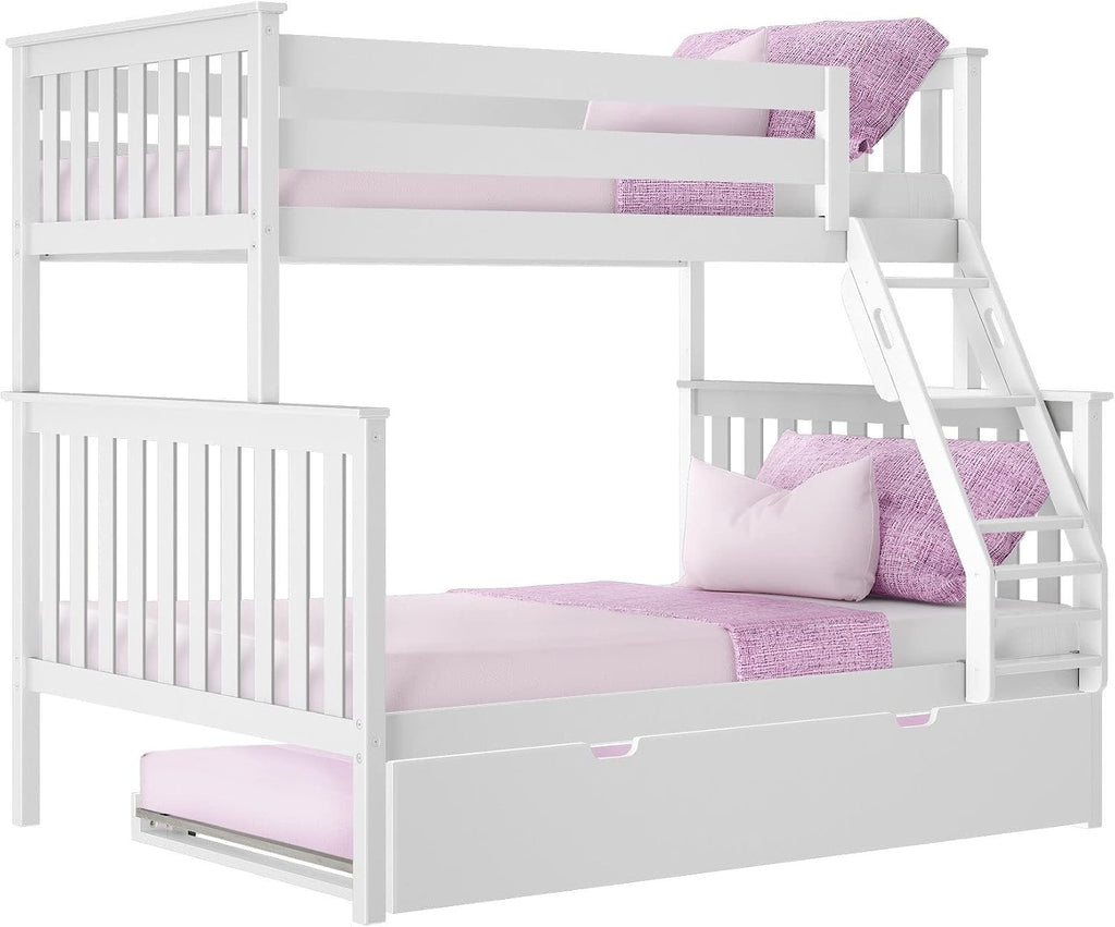 Max & Lily Bunk Bed, Twin-Over-Full Bed Frame for Kids with Trundle, Walnut