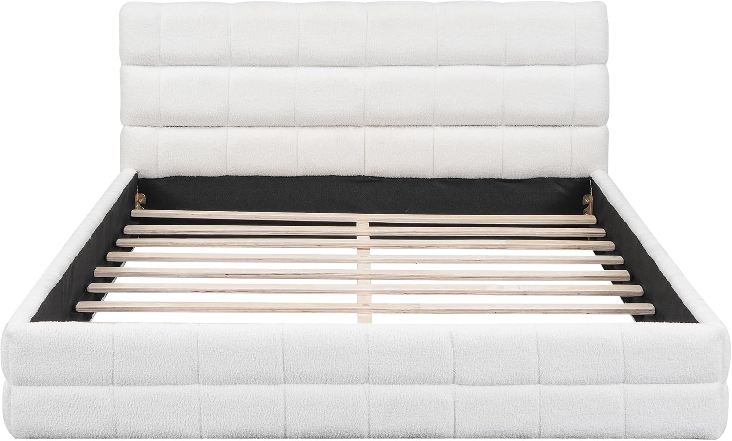 Queen Size Upholstered Platform Bed, Velvet headboard,Wood Slat Support, No Box Spring Needed,Easy Assembly,Bedroom Set (A+White)