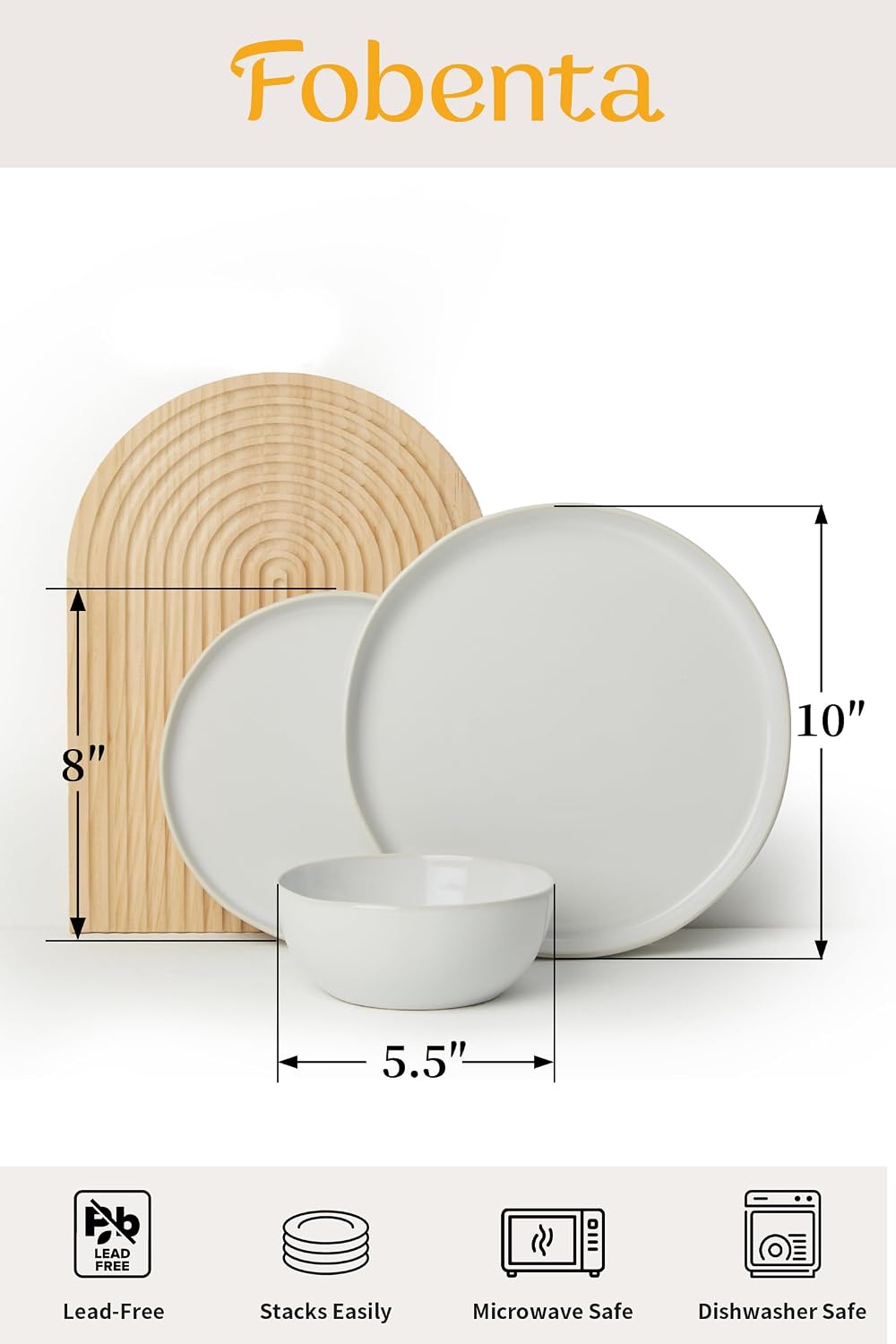FOBENTA 18-Piece Fog White Ceramic Plates and Bowls Set,Minimalist Dinnerware Sets for 6 – Artful Dish Set for Serene Dining & Everyday Aesthetic