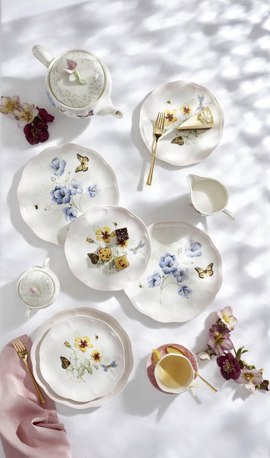 Lenox Dinnerware Set, Butterfly Meadow Pink 12-Piece Set, Service For 4, Porcelain Bowls, Plates And Bowls Set, Microwave Safe, Dishwasher Safe, Dishes, Home & Kitchen (Assorted, 12 Pieces)