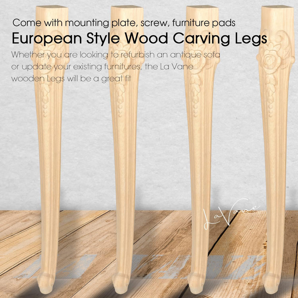La Vane 30 inch / 75cm Wooden Furniture Legs, Set of 4 European Style Solid Wood Carving Unfinished Furniture Replacement Feet Decoration for Sofa Cabinet Wardrobe Table Loveseat