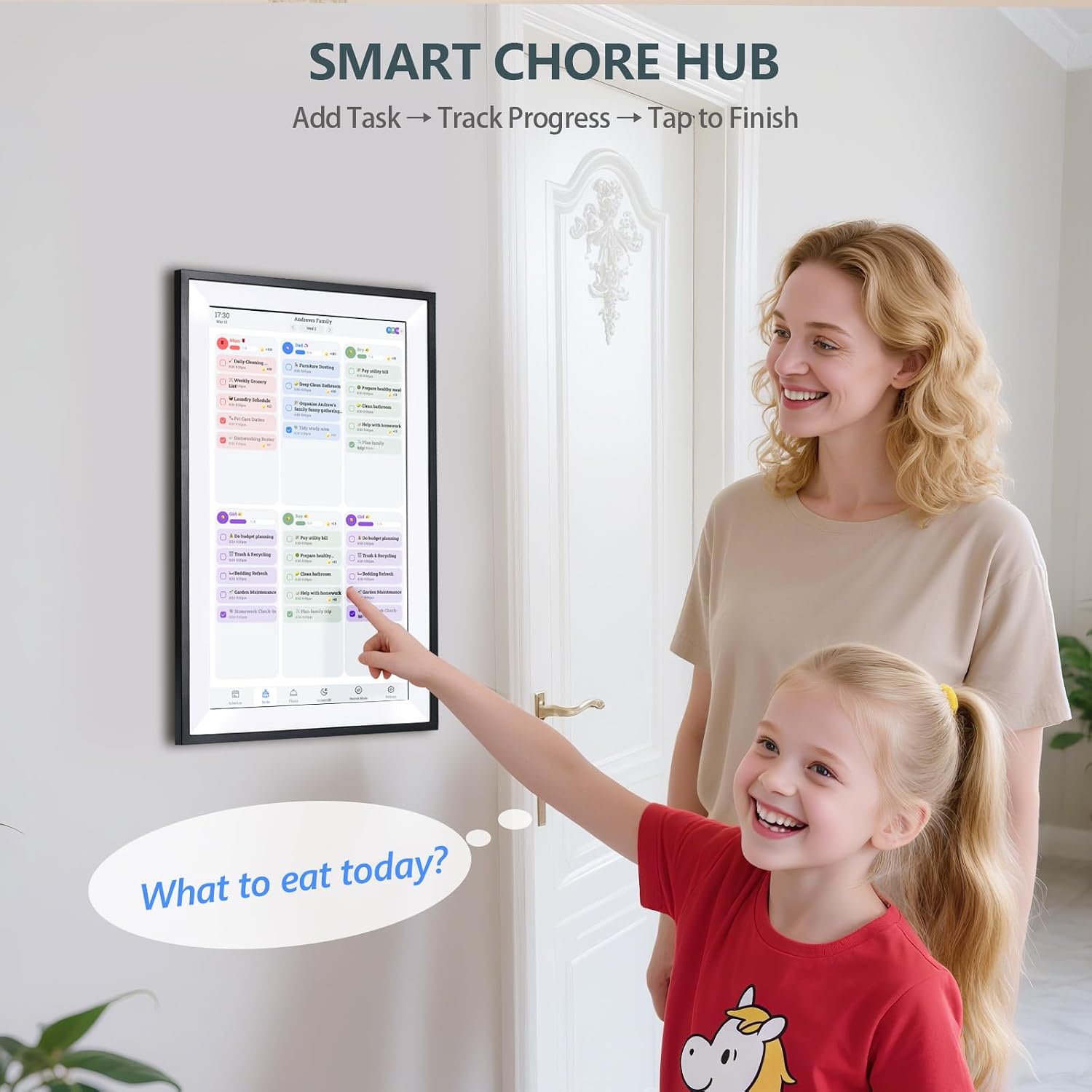 15.6' Digital Calendar Chore Chart – 1080P Full HD Interactive Touchscreen, Smart Family Planner, Hearth Display Digital Calendar Wall & Desk Mountable for Seamless Scheduling (Black)