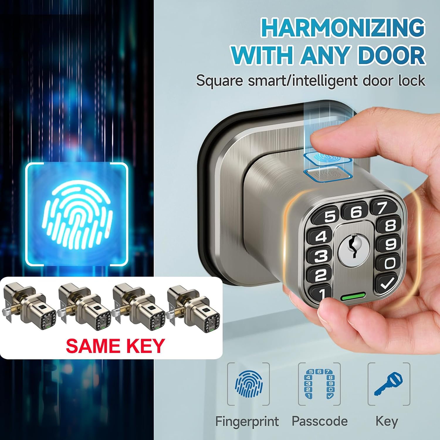 Richelock Fingerprint Door knob, Smart Biometric Door Lock with Keypad, Keyless Entry Code Door Knob, Waterproof & Weatherproof, Auto Lock,Voice Navigation, for Bedroom, Gate,Office