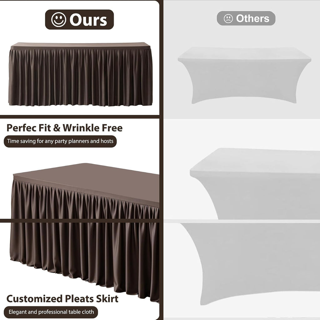 Wish Care 6 Pack Brown Rectangle Table Clothes for 8 Foot Tables, Polyester Fitted Tablecloths 8ft Stretch Table Cover for Wedding, Birthday, Parties, Trade Show, Craft Show