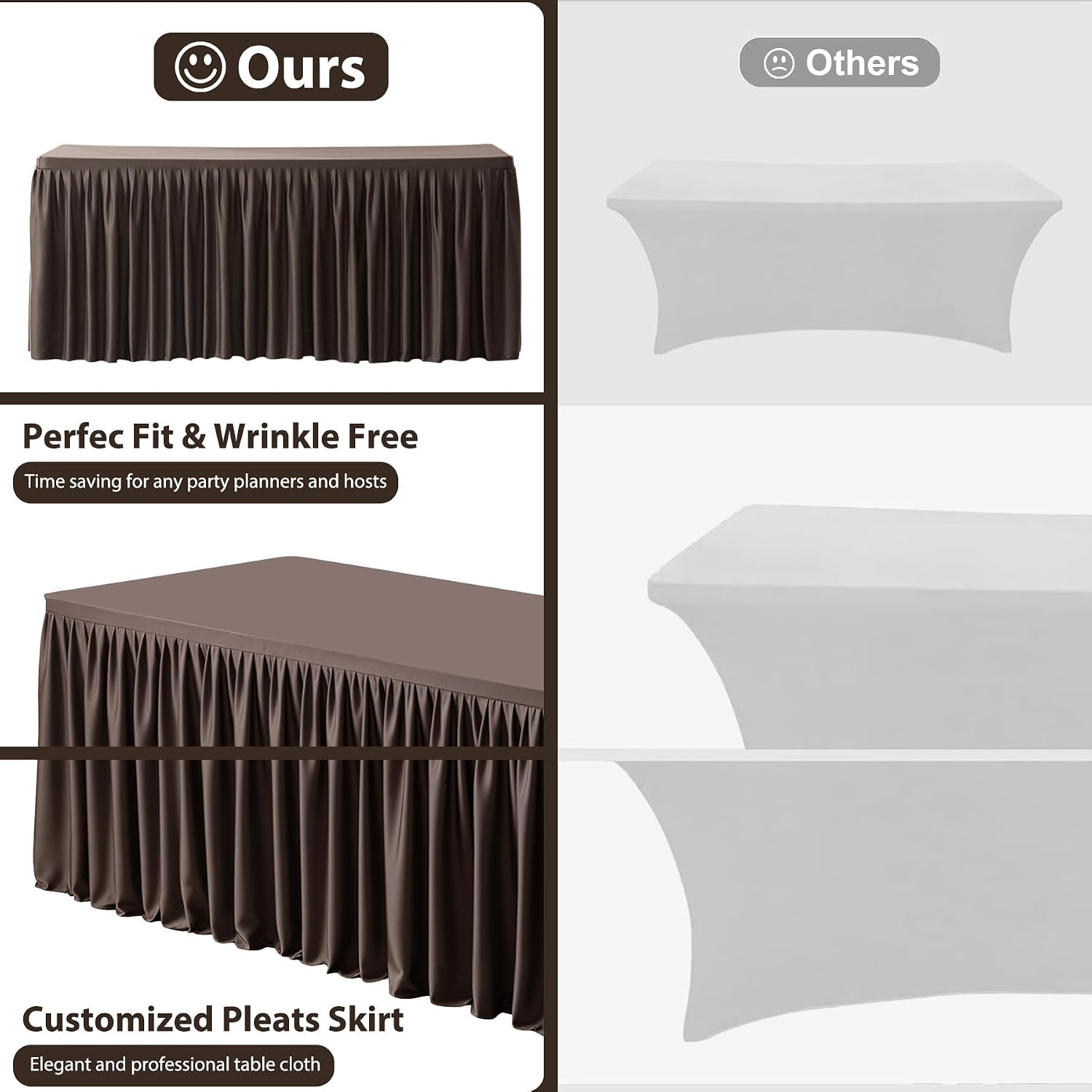 Wish Care 6 Pack Brown Rectangle Table Clothes for 8 Foot Tables, Polyester Fitted Tablecloths 8ft Stretch Table Cover for Wedding, Birthday, Parties, Trade Show, Craft Show