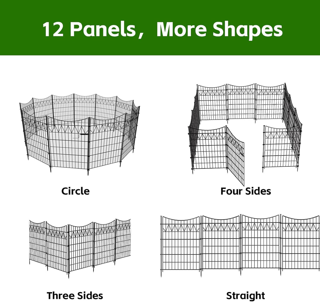 12 Panels No Dig Fence with gate, 40in(H)×27ft(L) Tall Garden Fence Animal Barrier | Rustproof Metal Decorative Fence Outdoor | Heavy Duty Reusable Defense Fence Panels for Yard, Patio, Black
