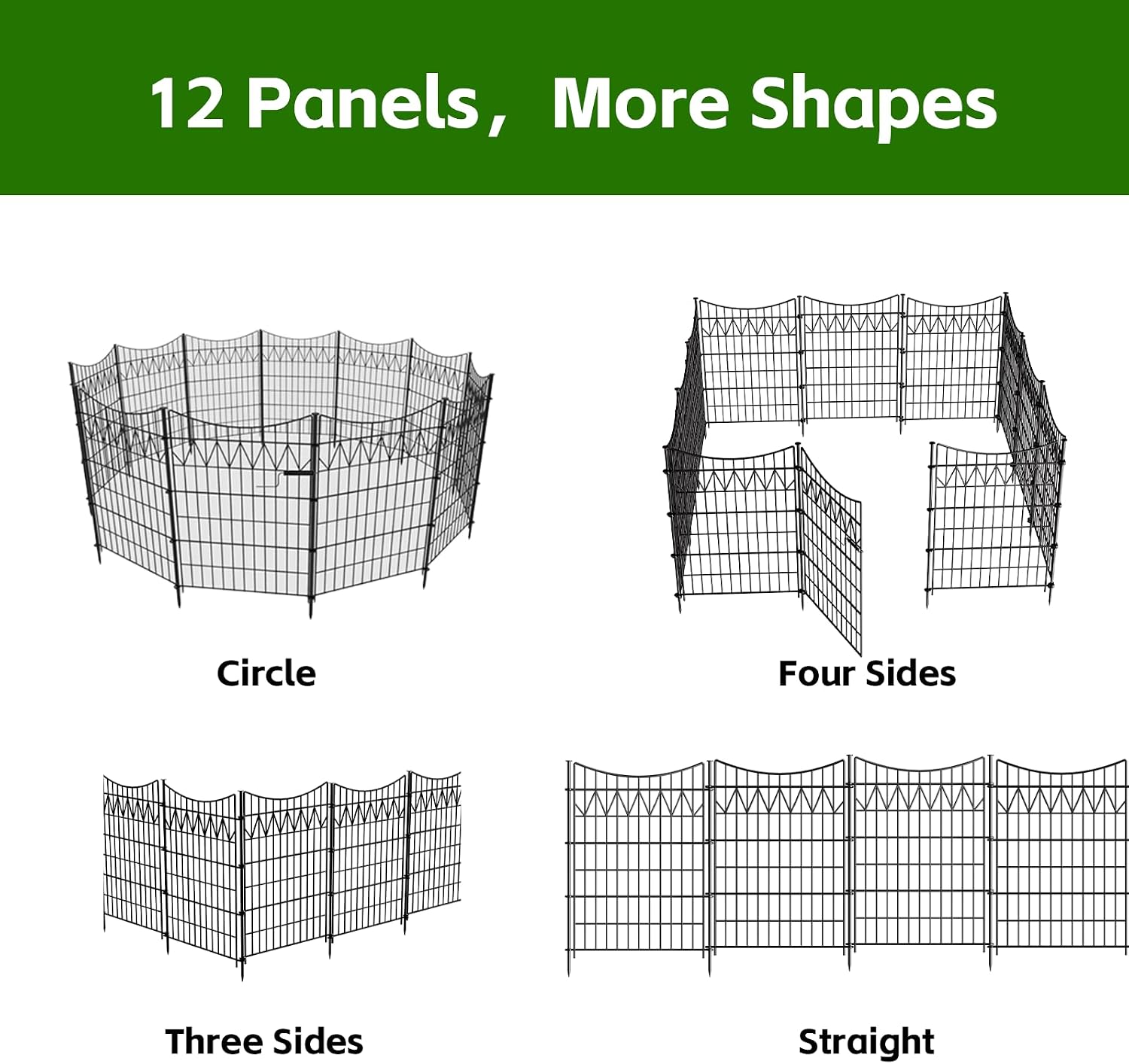 12 Panels No Dig Fence with gate, 40in(H)×27ft(L) Tall Garden Fence Animal Barrier | Rustproof Metal Decorative Fence Outdoor | Heavy Duty Reusable Defense Fence Panels for Yard, Patio, Black