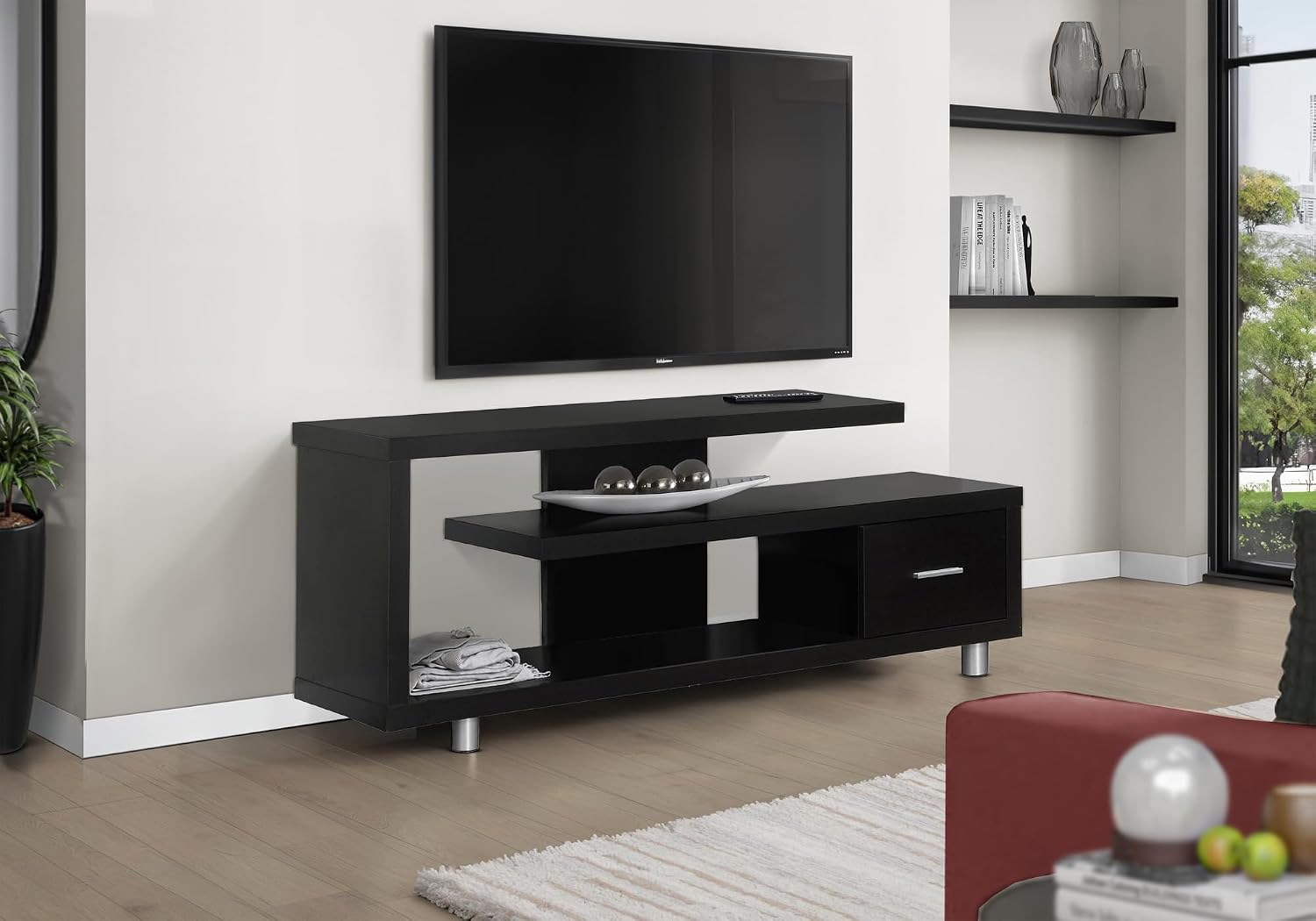 Monarch Specialties TV Stand with 1 Drawer, 60'W, Cappuccino