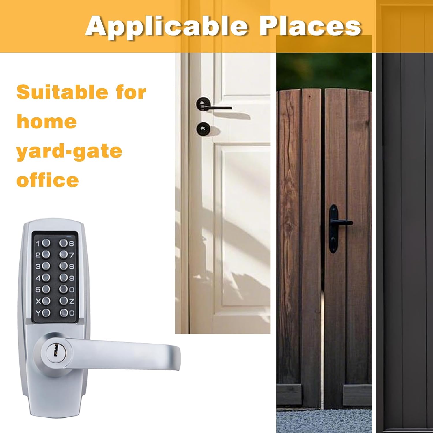 Mechanical Entry Door Lock, 14 Digital keypad,Weatherproof deadbolt with Handle, Security Heavy Duty Outdoor Lock Without Electronic, Easy Installation, for Home, Yard-gate, Office, Chrome