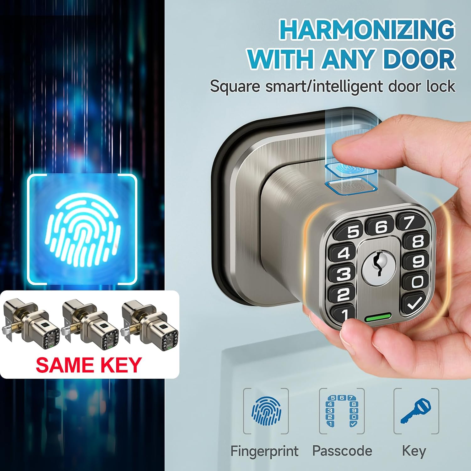 Richelock Fingerprint Door knob, Smart Biometric Door Lock with Keypad, Keyless Entry Code Door Knob, Waterproof & Weatherproof , Auto Lock ,Voice Navigation, For Bedroom, Gate,Office