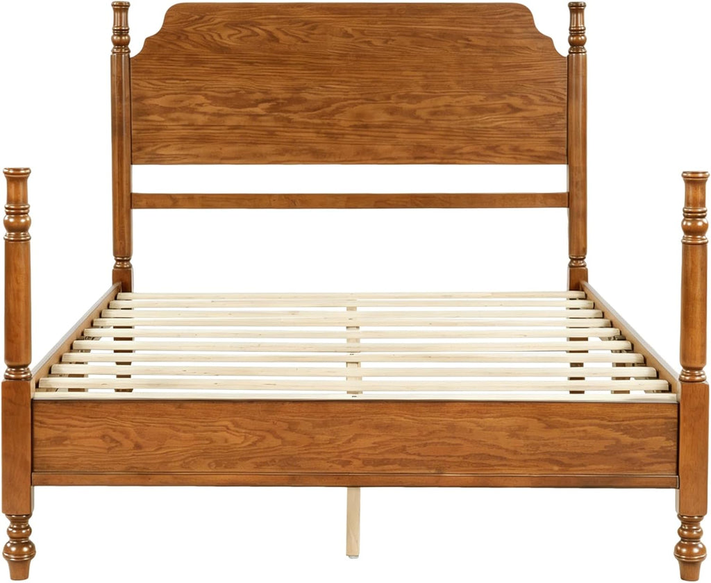 Merax Vintage Wood Spindle Post Bed with Headboard, Full Size Traditional Platform Bed Frame/No Box Spring Needed/Easy Assemble, Light Walnut