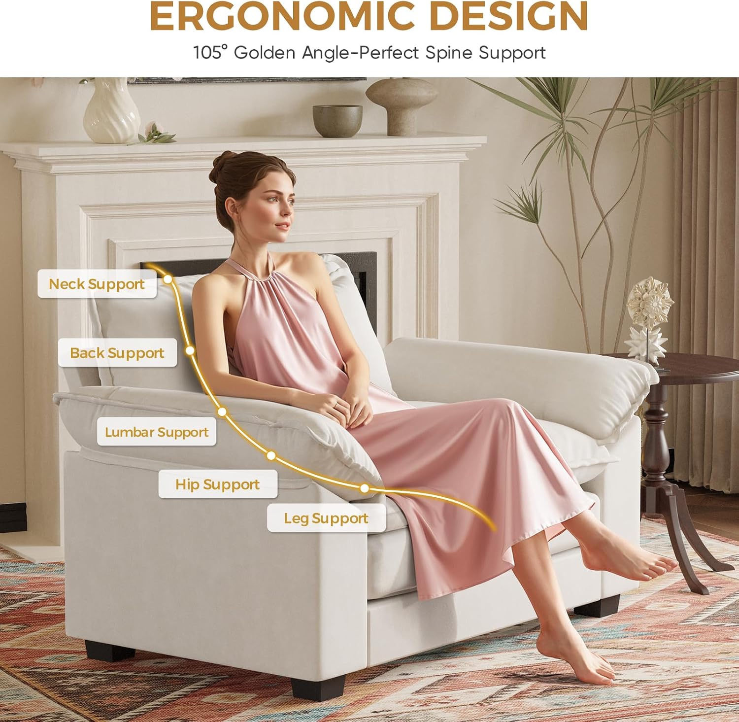 HUSFU 49.5'' W Oversized Accent Chair, Cloud Sofa Chair with Deep Seat and Extra Wide Armrests, Comfy Reading Armchair for Bedroom, Living Room, Set of 2, Beige