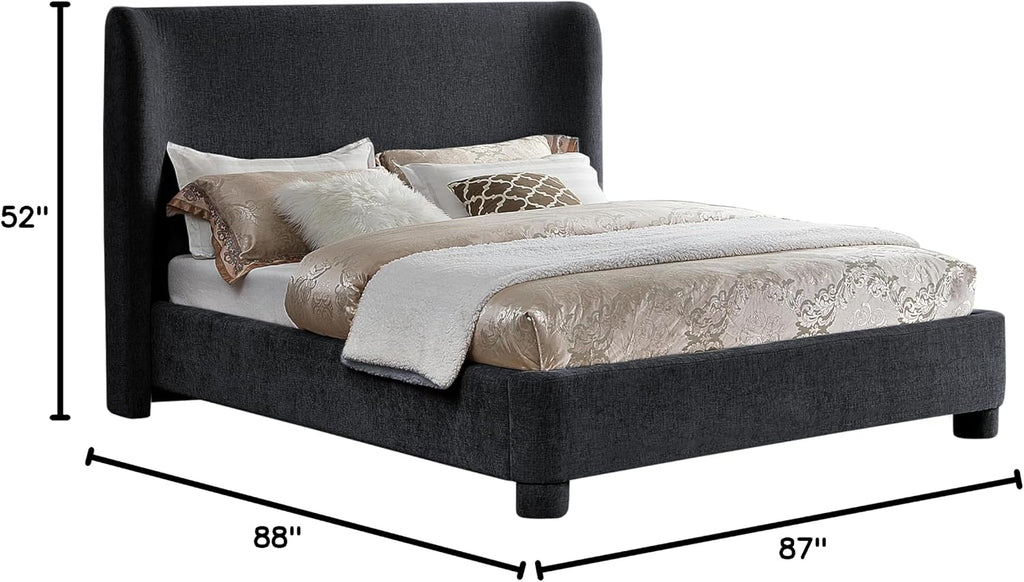 Meridian Furniture B1207Black-K Penny Collection Modern | Contemporary King Bed with Rich Black Chenille Fabric, Curved Headboard, 87' W x 88' D x 52' H, Black, King
