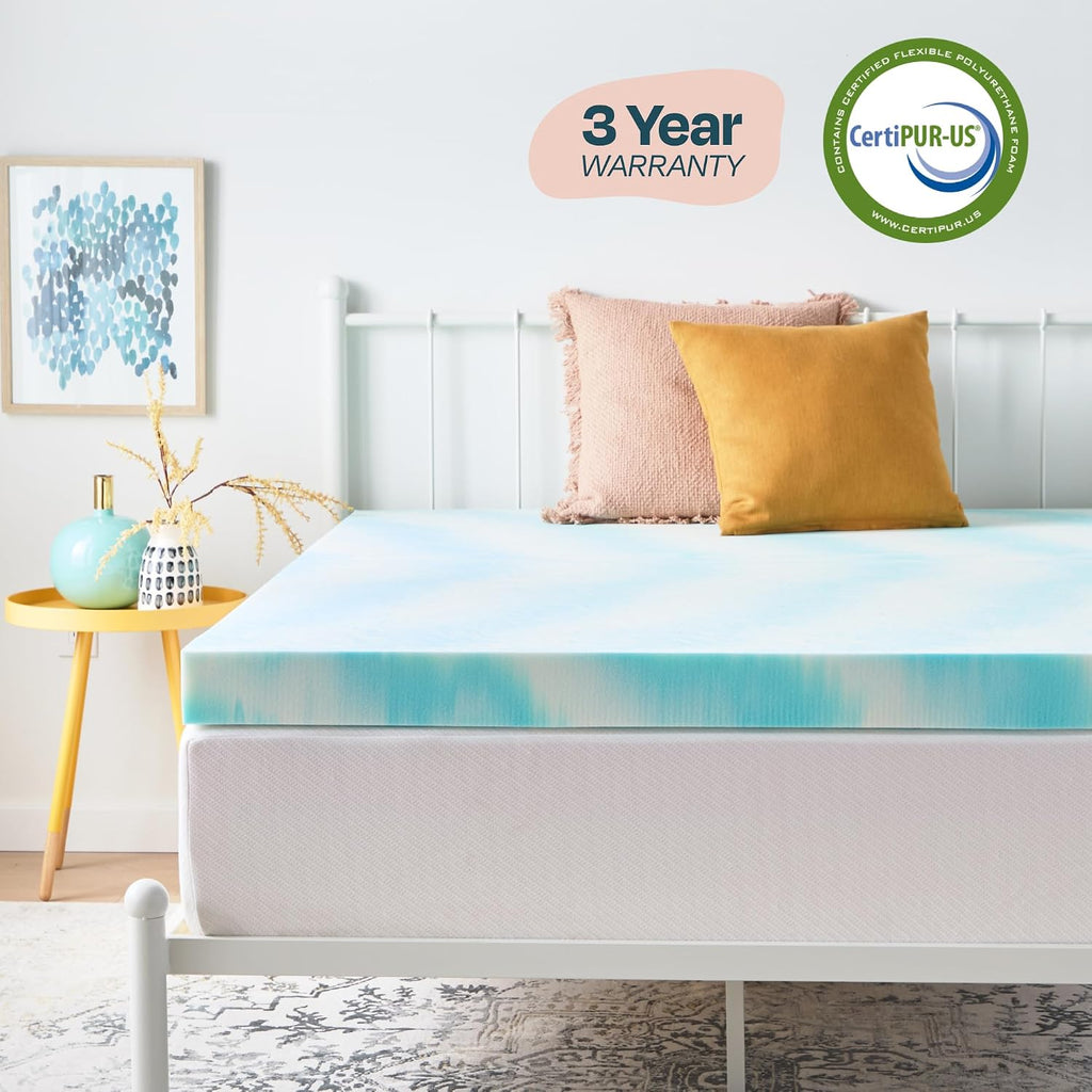 Linenspa 4 Inch Swirl Gel Memory Foam Mattress Topper, Full Size – Cooling Gel Infused, Ventilation Holes – Pressure Relieving Bed Topper – CertiPUR Certified