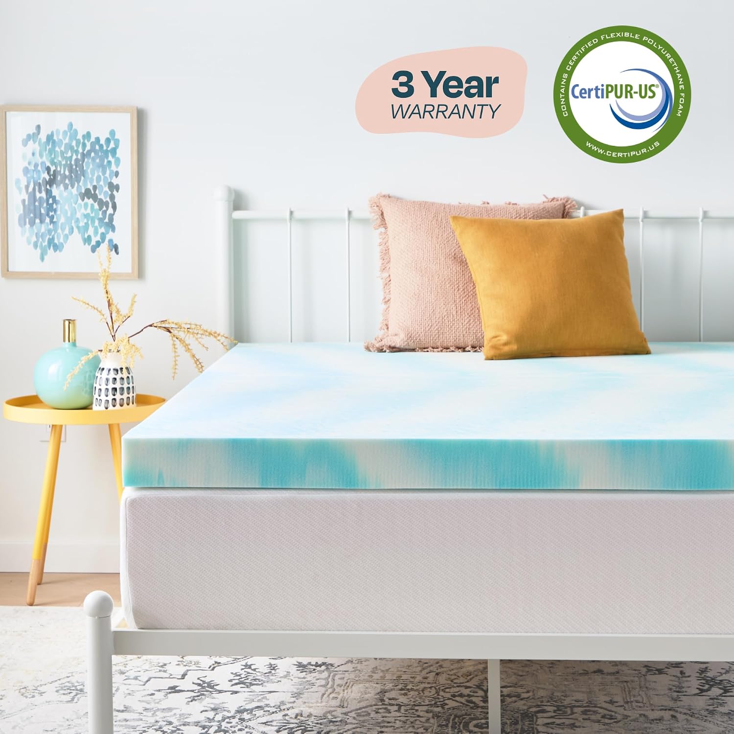 Linenspa 4 Inch Swirl Gel Memory Foam Mattress Topper, Full Size – Cooling Gel Infused, Ventilation Holes – Pressure Relieving Bed Topper – CertiPUR Certified