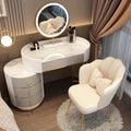 Dressing Table Makeup Vanity Table, with Adjustable LED Mirror 3 Color Lighting, Round Vanity Desk Bedside Table and Cushioned Stool Set, Bedroom Furniture Decor(White+Gray B-80cm/31.5in)