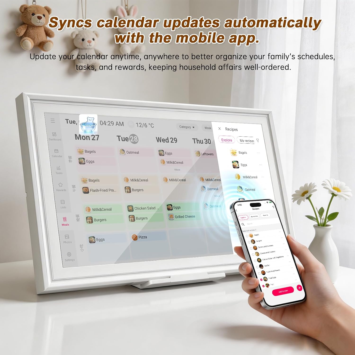 Digital Calendar, 15.6 Inch Wall Planner Touch Screen, Smart Electronic Family Calendar Chore Chart for Schedules, Interactive Display with Meal Planner & Digital Photo Frame, No Subscription, Wall & Desk Mountable