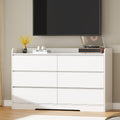 BEWISHOME Dresser for Bedroom, White 6 Drawer Dresser Chest of Drawers, Wood Dressers for Closet, Wide Modern Dressers with Fence for Living Room, Hallway, Entryway, TV Stand, White KCG04W