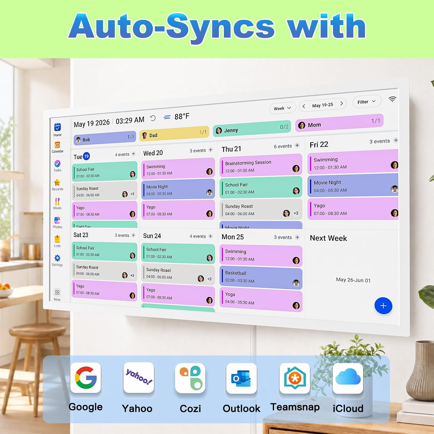 32-inch Digital Calendar Wall-Touch-Screen Whiteboard - Interactive Display Electronic Calendar Picture Frame, Star Reward, Chore Chart, No Subscription, Sync Online Cal, Gift for Family, White