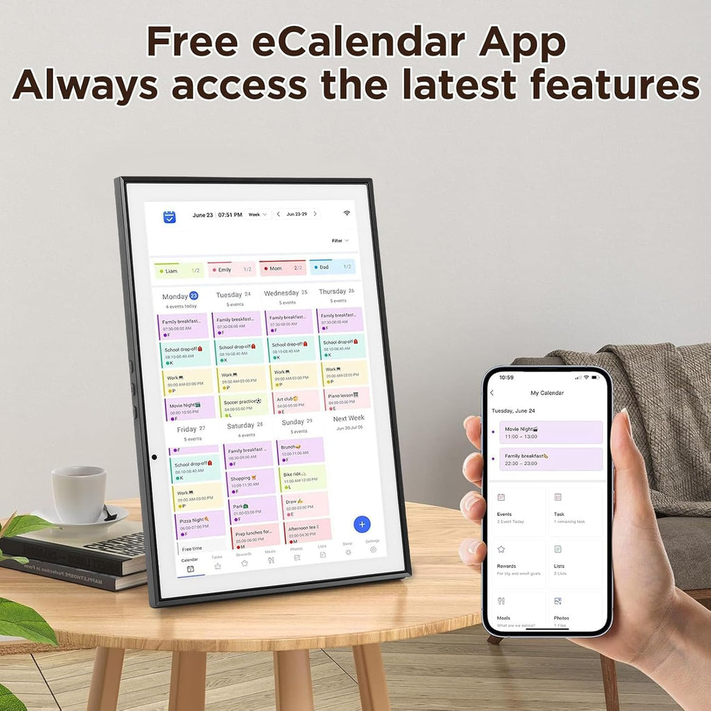 Zunate 10.1 Inch Smart Digital Calendar with IPS Touch Screen, WiFi Sync Family Planner Chore Chart Meal Scheduler Star Points System Photo Frame for Home Organization (White)