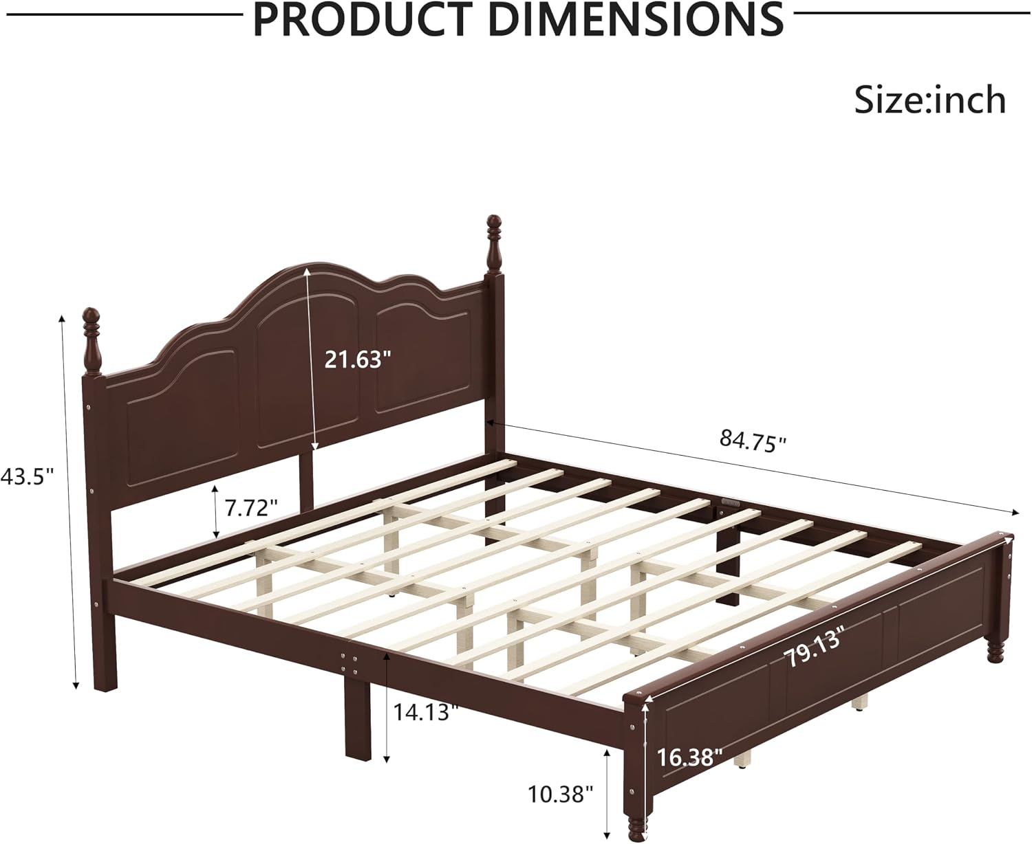 JIVOIT Wood King Bed Frame with Headboard and Footboard, Retro Style Platform Bed with Wooden Slat Support, Solid Wood Foundation, King Size Wooden Bed Frame (Dark Walnut,King Bed, 1)