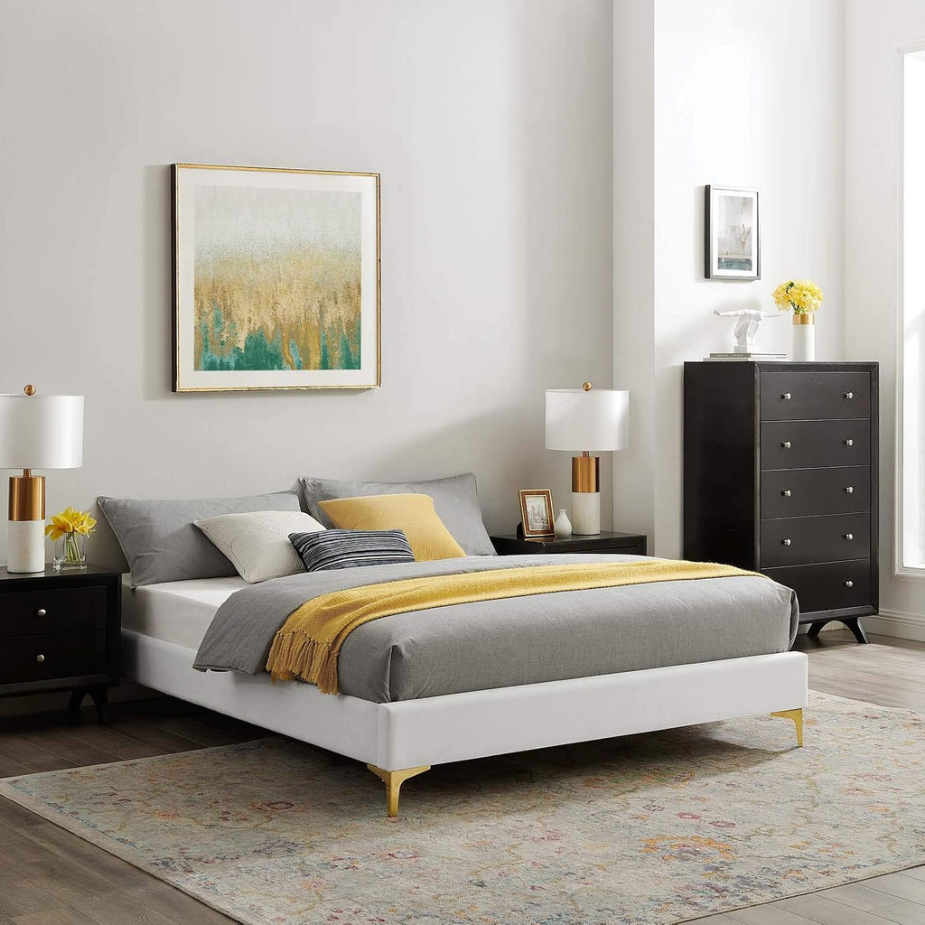 Modway MOD-6305-WHI Sutton Twin Performance Velvet Bed Frame, White