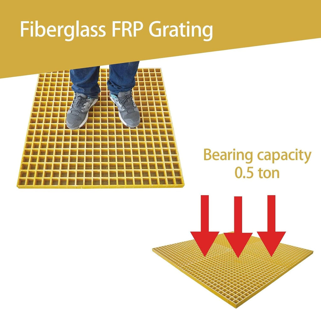 2.6ft*2.6ft Fiberglass Grating 1.5'' Thickness Yellow Car Wash Grille Square FRP Floor Grid for Floors Outdoor Drain Cover (1 PC)