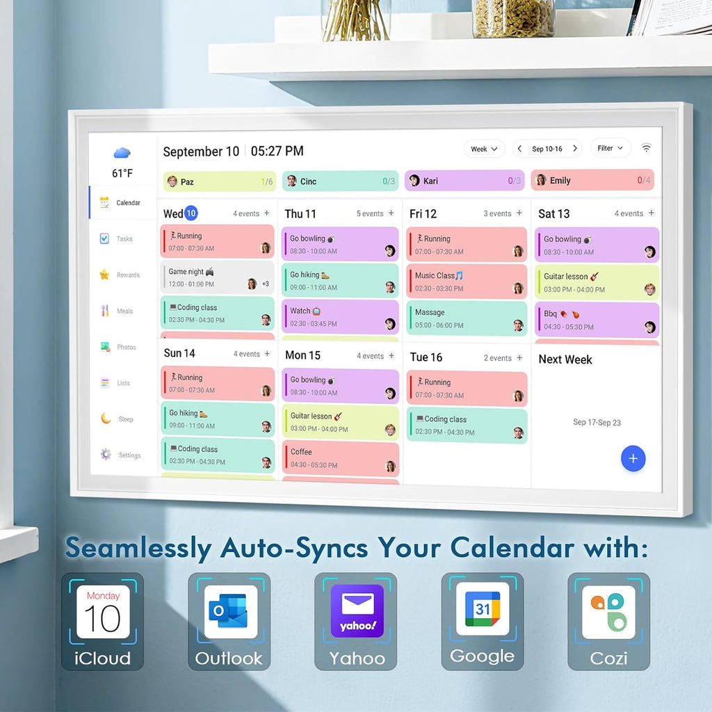 27' Digital Calendar Electronic Planner with IPS Display for Home & Office | Family Organizer Wall Mount, Portrait or Landscape, Weekly & Monthly Schedule, Gift for Mom