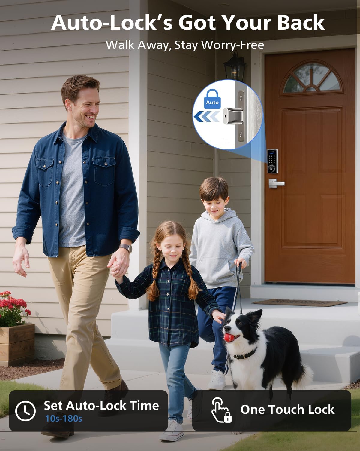 Philips Wi-Fi Smart Lock with Handles, Built-in WiFi Keyless Entry Front Door Lock Set, Keypad Deadbolt with Handle, App Fingerprint Code Unlock, Auto Locking, Remote Control & Voice Unlock, Nickel