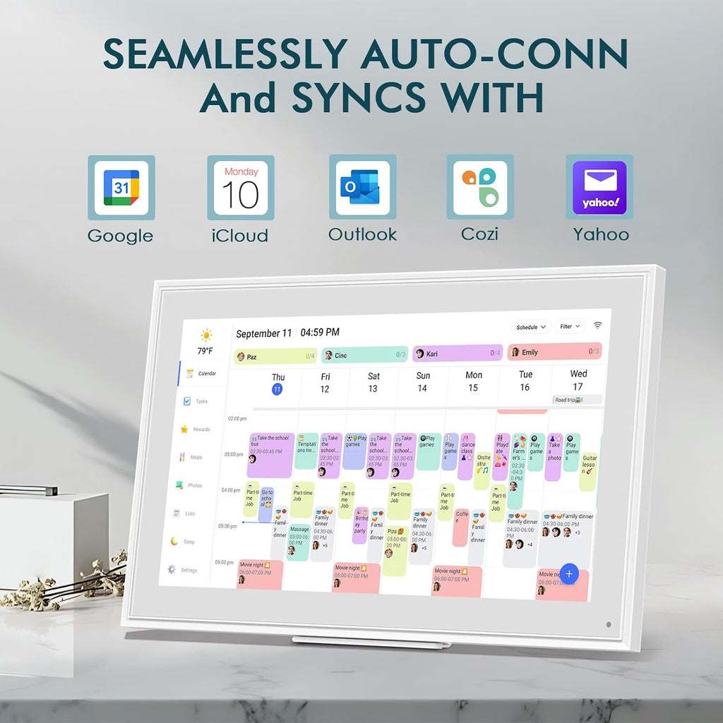 15.6 Inch Digital Wall Calendar Touch Screen Smart Electronic Calendar | Sync Google/iCloud, No Subscription, Chore Chart Reward System, Meal Planner, Digital Photo Frame, Gift for Mom, White
