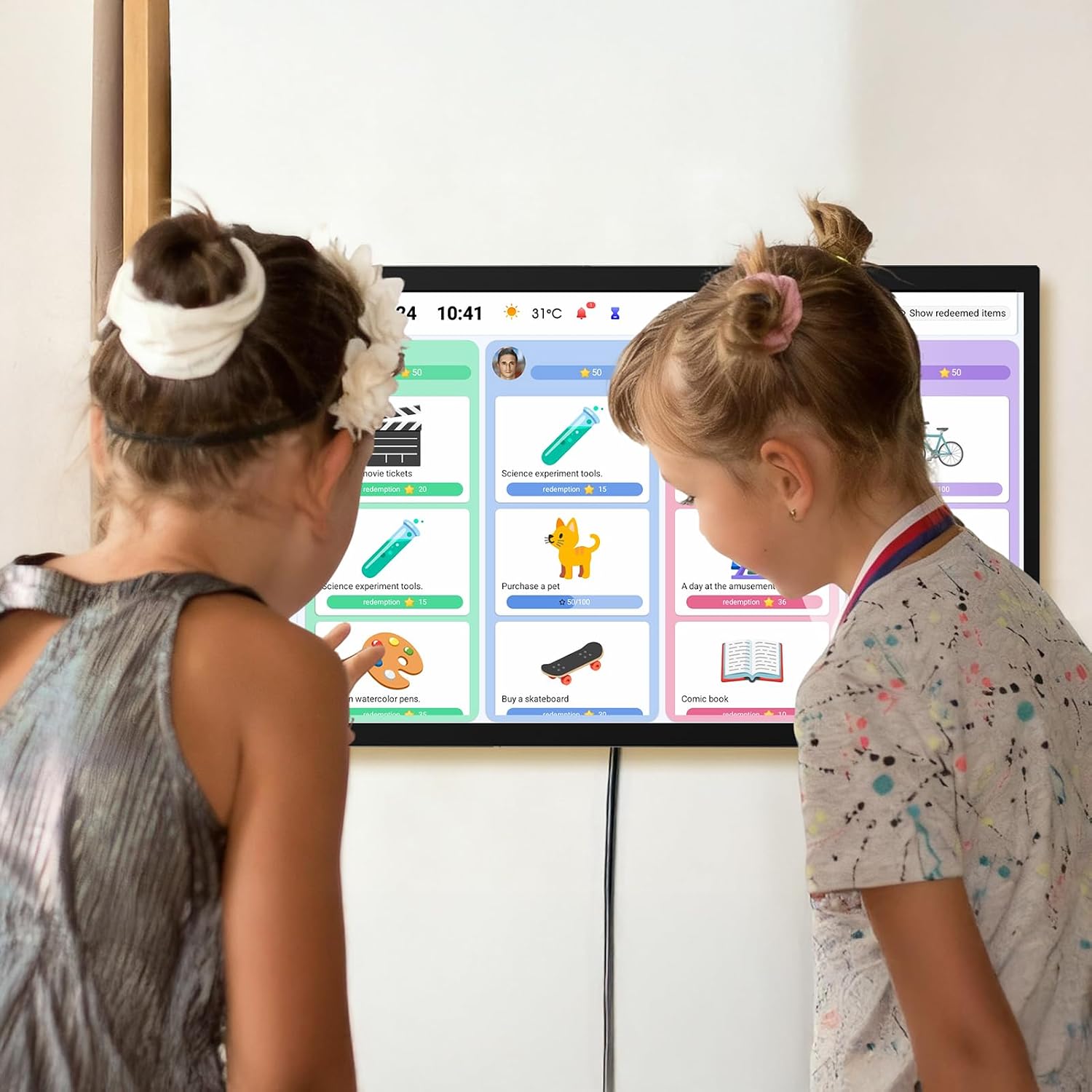 32' Smart Calendar Electronic Calendar, Digital Calendar Wall Touch Screen, Smart Touchscreen Interactive Display, Planner & Chore Chart for Home Office, Meal Plans & Family Organizer