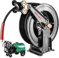 WOJET Pressure Washer Hose Reel 50 ft x 3/8 in, Retractable Hose Reel for Water/Air/Oil, Heavy Duty Hose Reel in Steel, Power Washer Reel with Dual Arm, Auto Rewind, Max 4000PSI (Without Hose)
