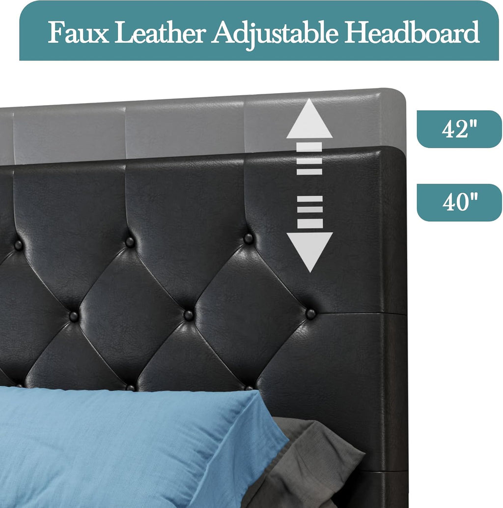 HOOMIC Full Size Platform Storage Bed Frame with 4 Drawers & Adjustable Headboard, Wooden Slats, No Box Spring Needed,Diamond Stitched Button Tufted Design,Black
