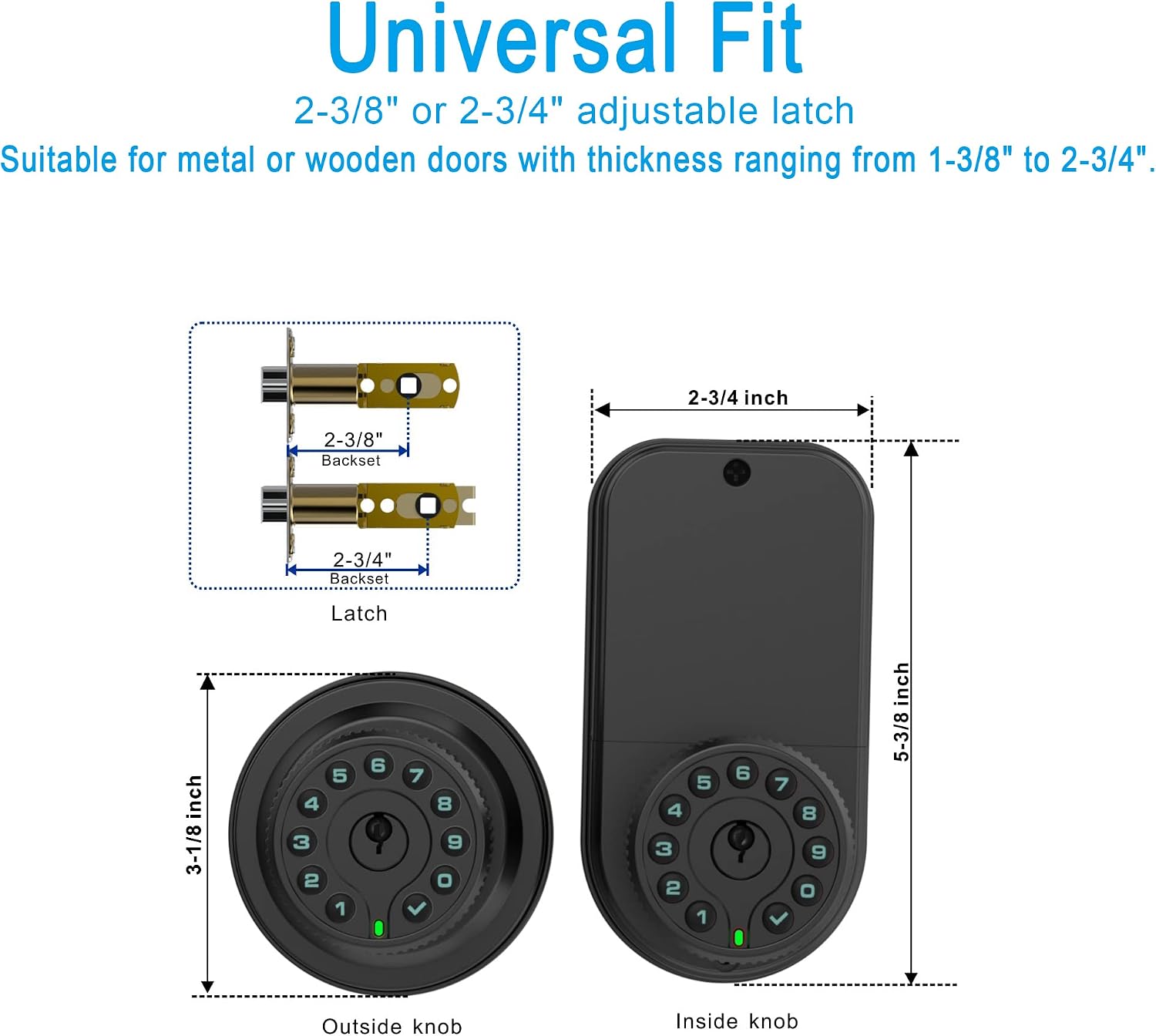 Double Sided Keypad Door Knob with Dual Cylinders and Key Alike, iuknob Keyless Entry Smart Door Lock for Entrance, Fence, Gate, Swimming Pool,Waterproof and Weatherproof for Outdoor & Interior Door.