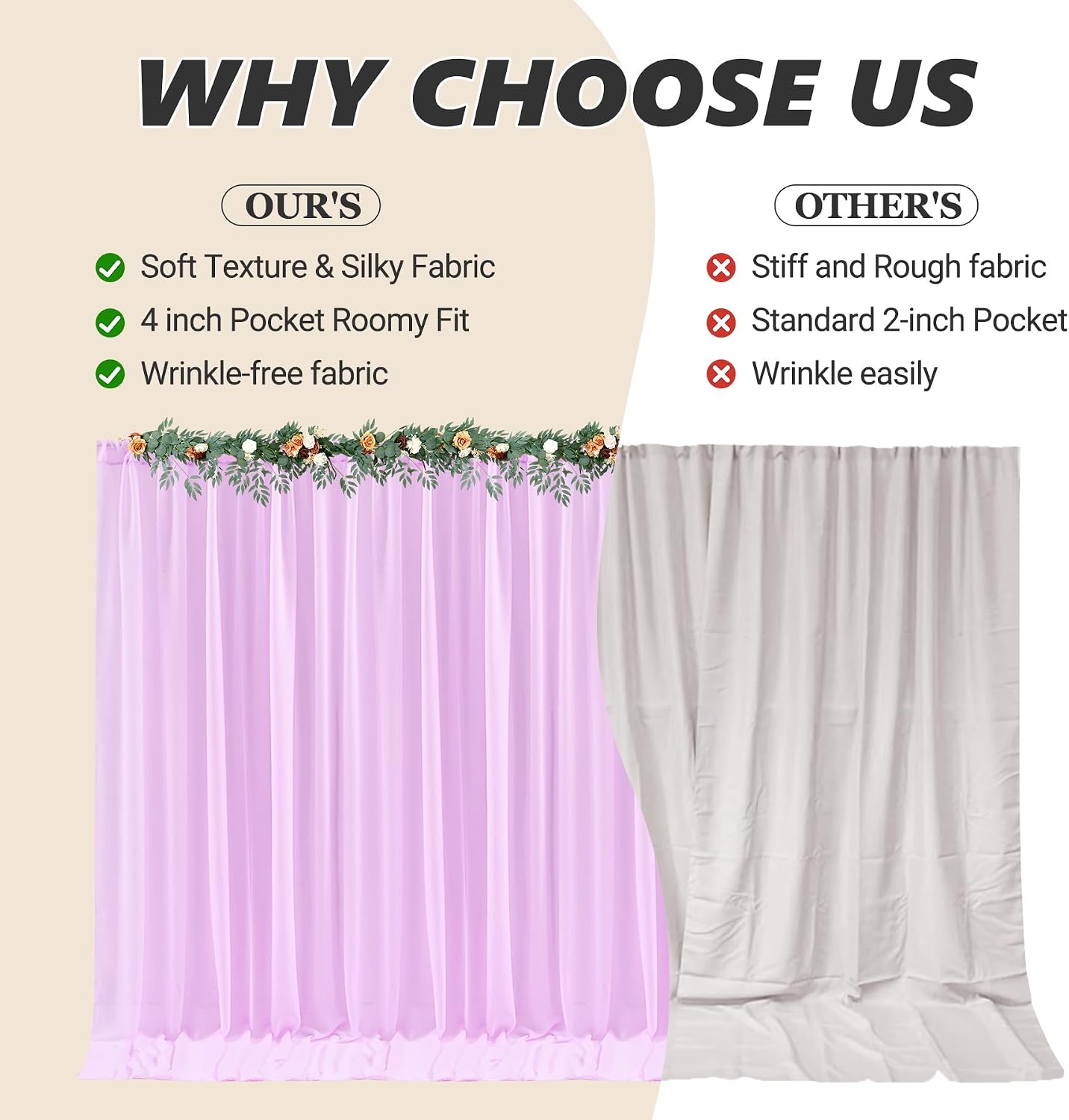 40ft x 10ft Pink Backdrop Curtains, Wrinkle-Free Sheer Chiffon Fabric Photo Backdrop Drapes for Wedding Arch Party Ceremony Stage Photography Decorations
