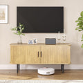 FiveWillowise 47' Natural Fluted TV Stand for TVs up to 60 Inch, Gaming Entertainment Center with Tambour Slatted Sliding Doors and Storage Cabinet, Media TV Consoles Table for Living Room, Office