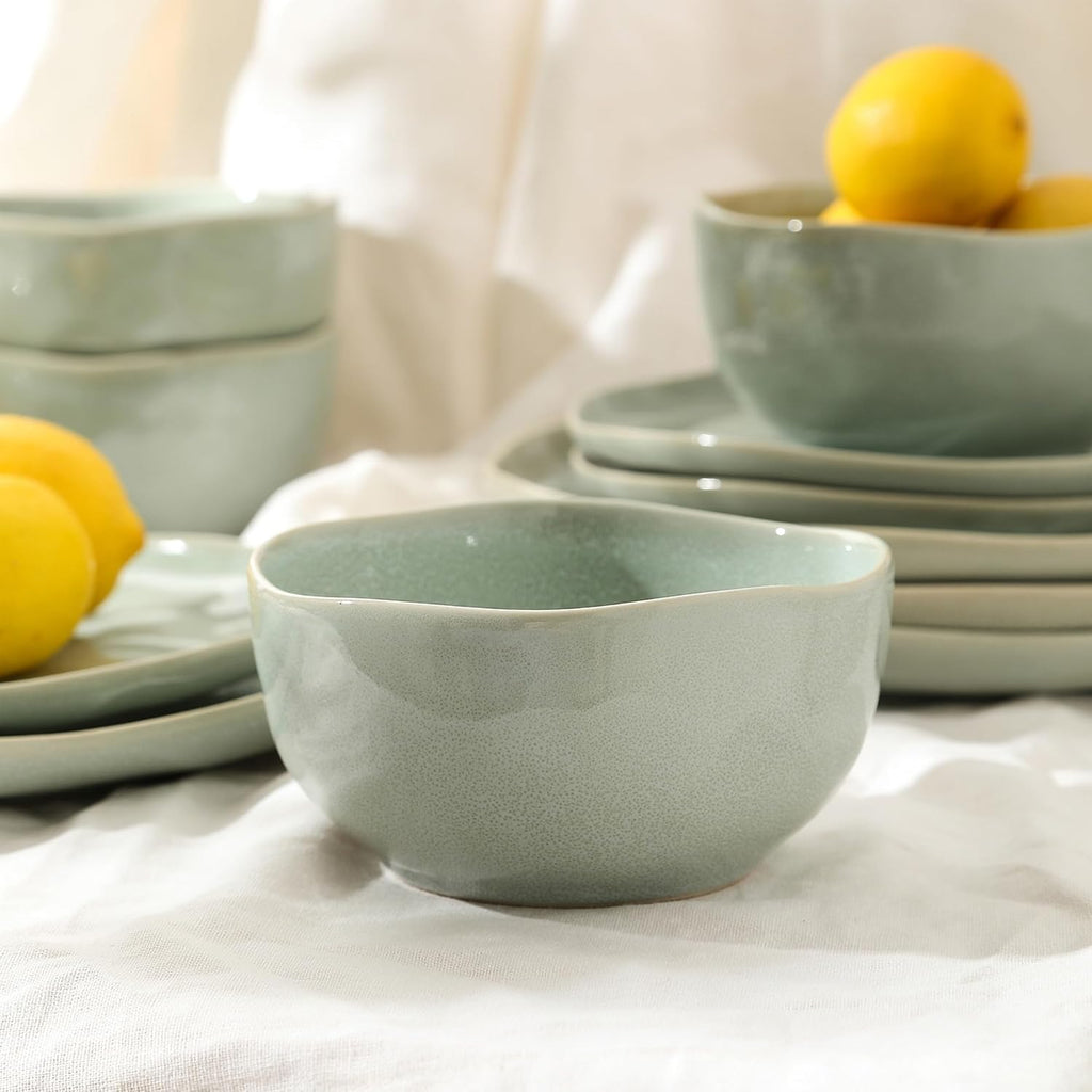 Stone Lain Mirella 4-Piece Bowl Set Stoneware, Dishwasher and Microwave Safe Cereal Bowls, Light Green