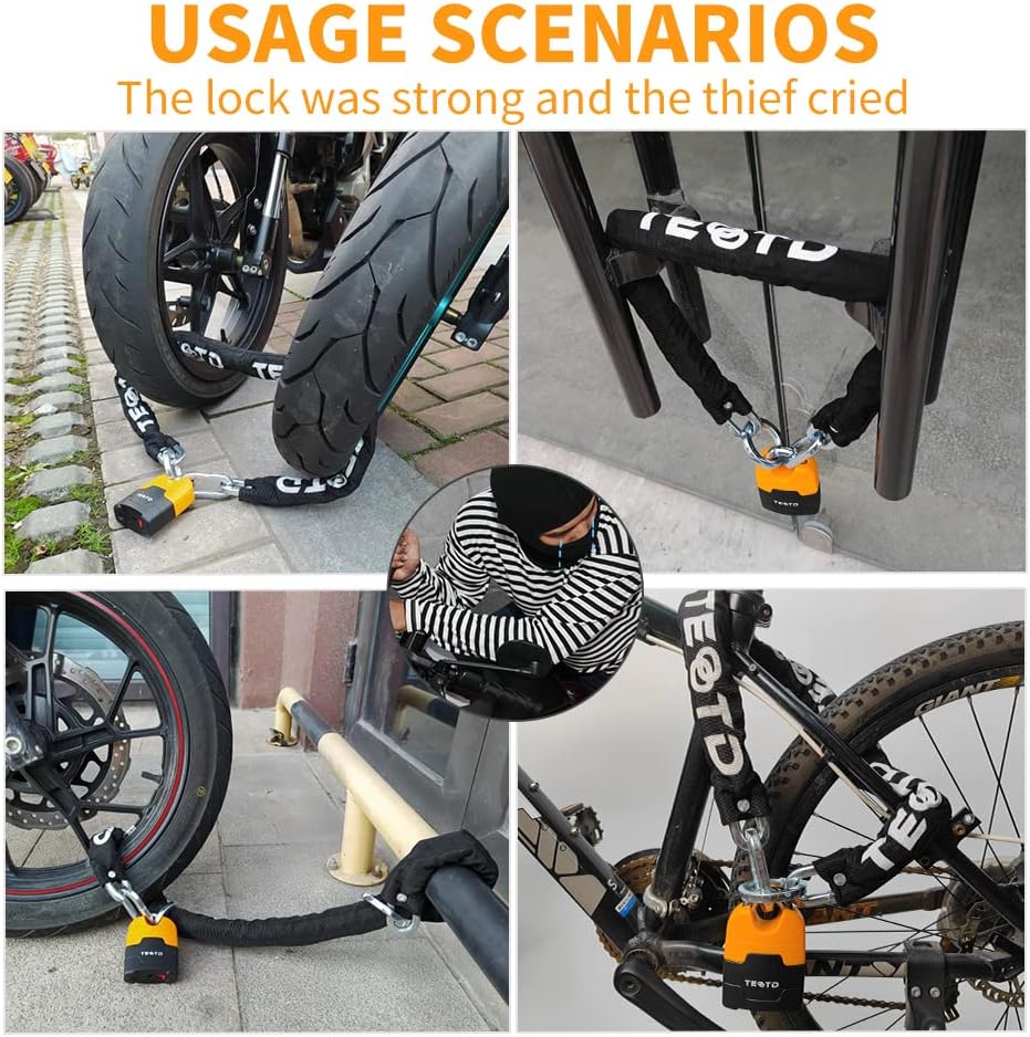Motorcycle Chain Lock 8.2feet/250cm Long Heavy Duty Anti-Theft 10mm Thick Chain with Bright-Colored Lock,Security with 4 Keys for Containers,Trailers,ATV(12.65lbs)