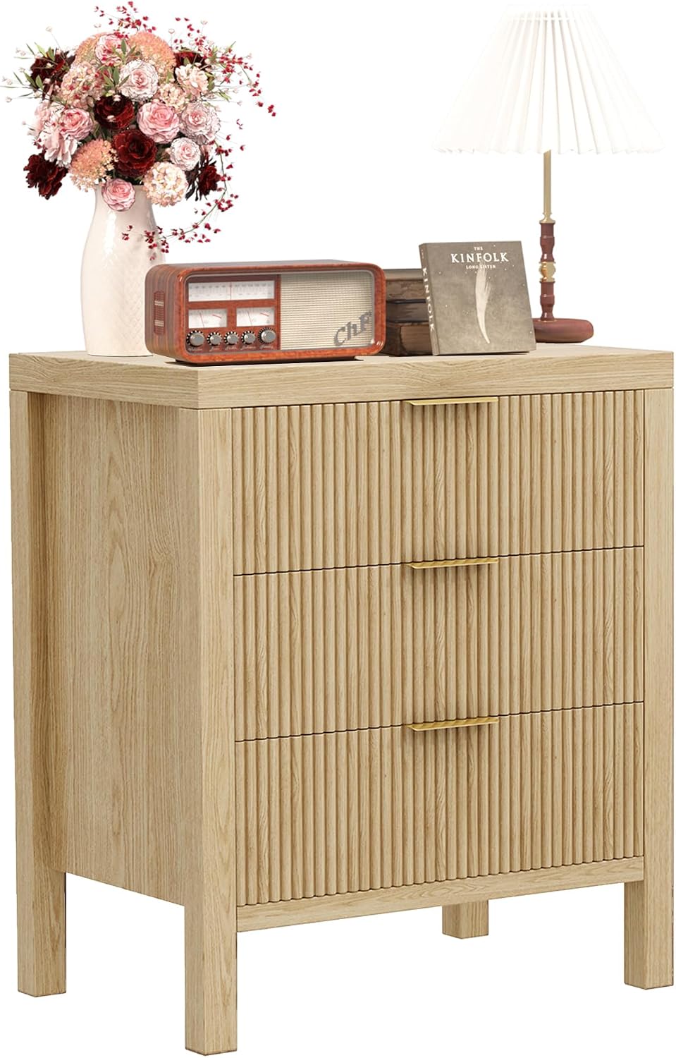 Nightstand with 6 Drawers, Dresser and Nightstand Sets, Bedside Tables, Mid Century Nightstands with 6 Wide Drawers for Bedroom, Kids' Room, Hallway, (Natural X 2pcs)