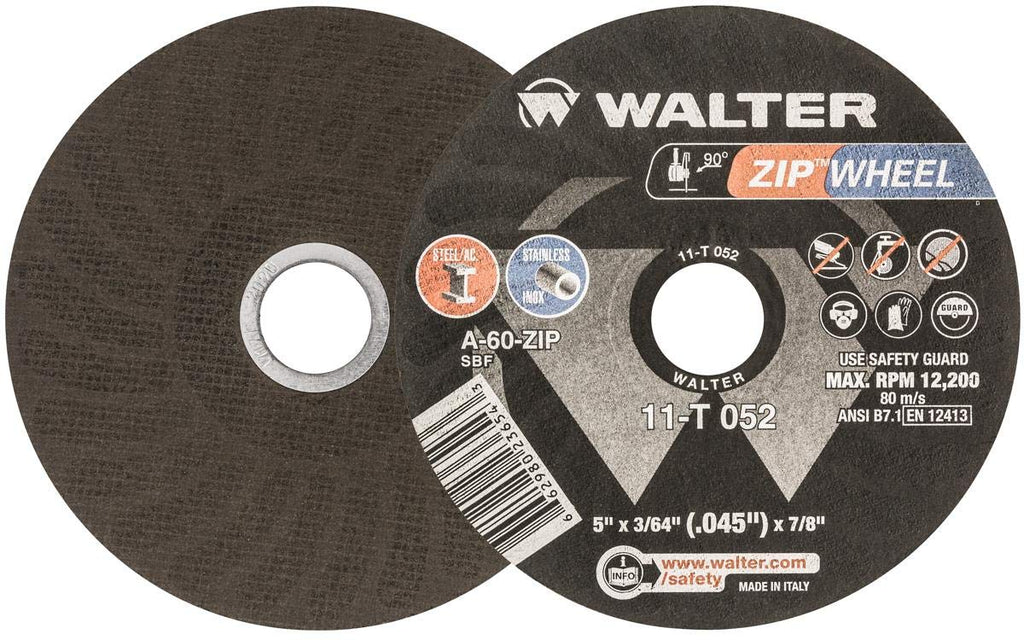 Walter Zip Wheel™ Cut-Off Wheel, 5' X 3/64' X 7/8'' T1, Pack of 25 (11T052)