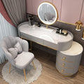 Dressing Table Makeup Vanity Table, with Adjustable LED Mirror 3 Color Lighting, Round Vanity Desk Bedside Table and Cushioned Stool Set, Bedroom Furniture Decor(Gray+White B-120cm/47.2in)
