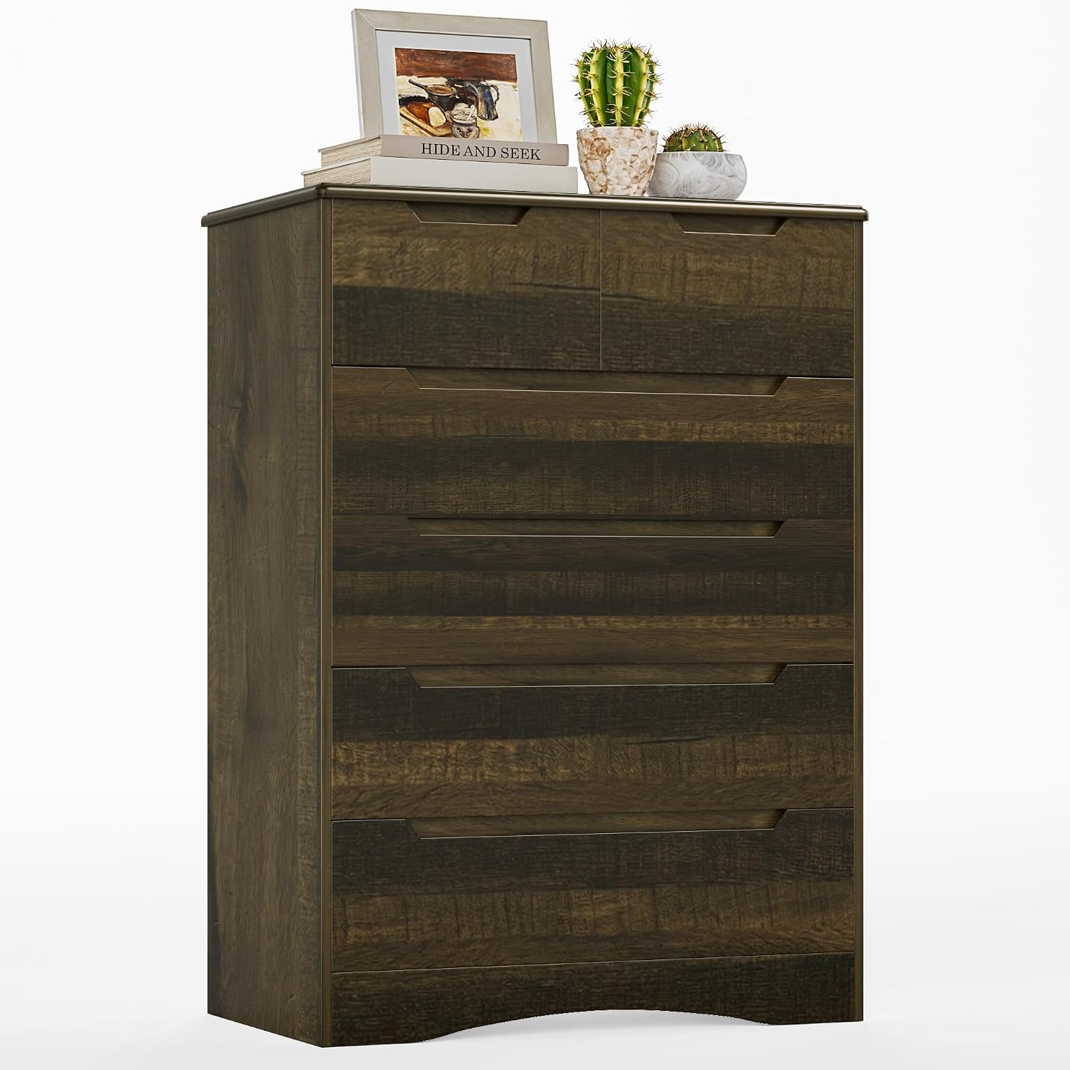 Gizoon 6 Drawer Dresser, Chest of Drawers with Large Storage, Dark Brown Dressers for Bedroom, Tall Dresser and Organizer with Anti-Tripping, Wooden Cabinet for Office, Living Room, Entryway