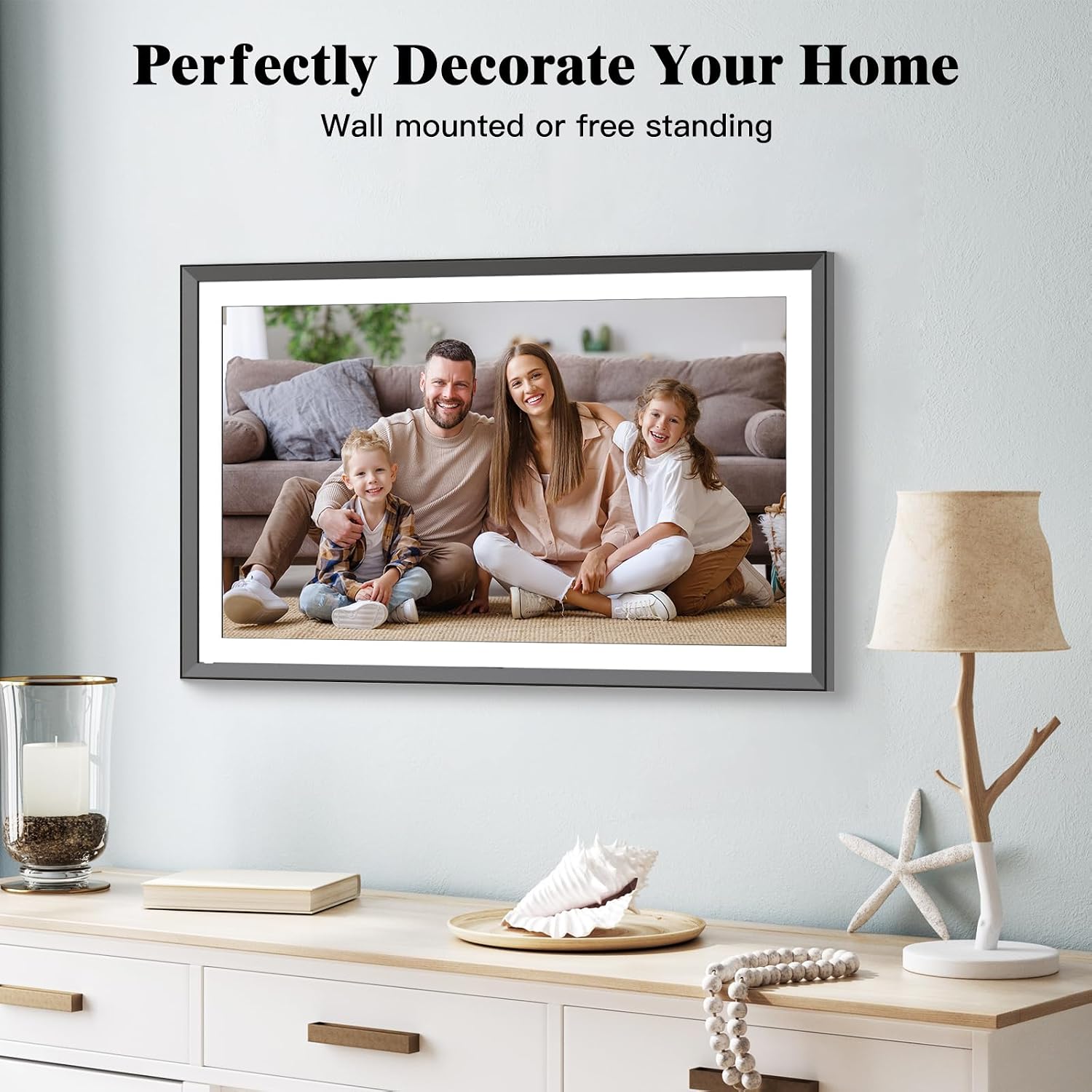WiFi PWOSUN Digital Picture Frame - Large 15.6-inch Digital Photo Frame with FHD Touchscreen, Dual-WiFi Smart Frames, 32GB, Unlimited Cloud Storage, Share Photos & Videos via APP/Email, Auto-Rotate