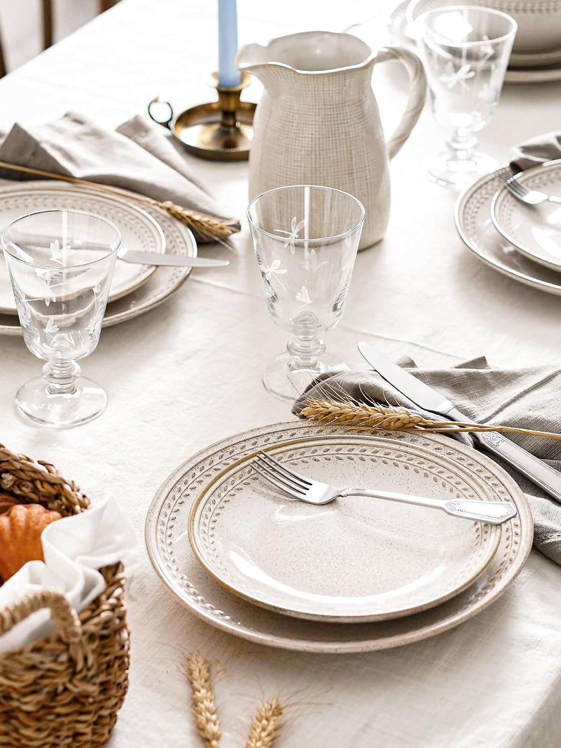 LE TAUCI 24 Piece Dinnerware Sets for 8, Large Plates and Bowls Sets, Ceramic Dishes Set for 8, Modern Stoneware Tableware, Chip Resistant, Ideal for Hosting, Reactive Beige (8'&10' Plate, 27oz Bowl)