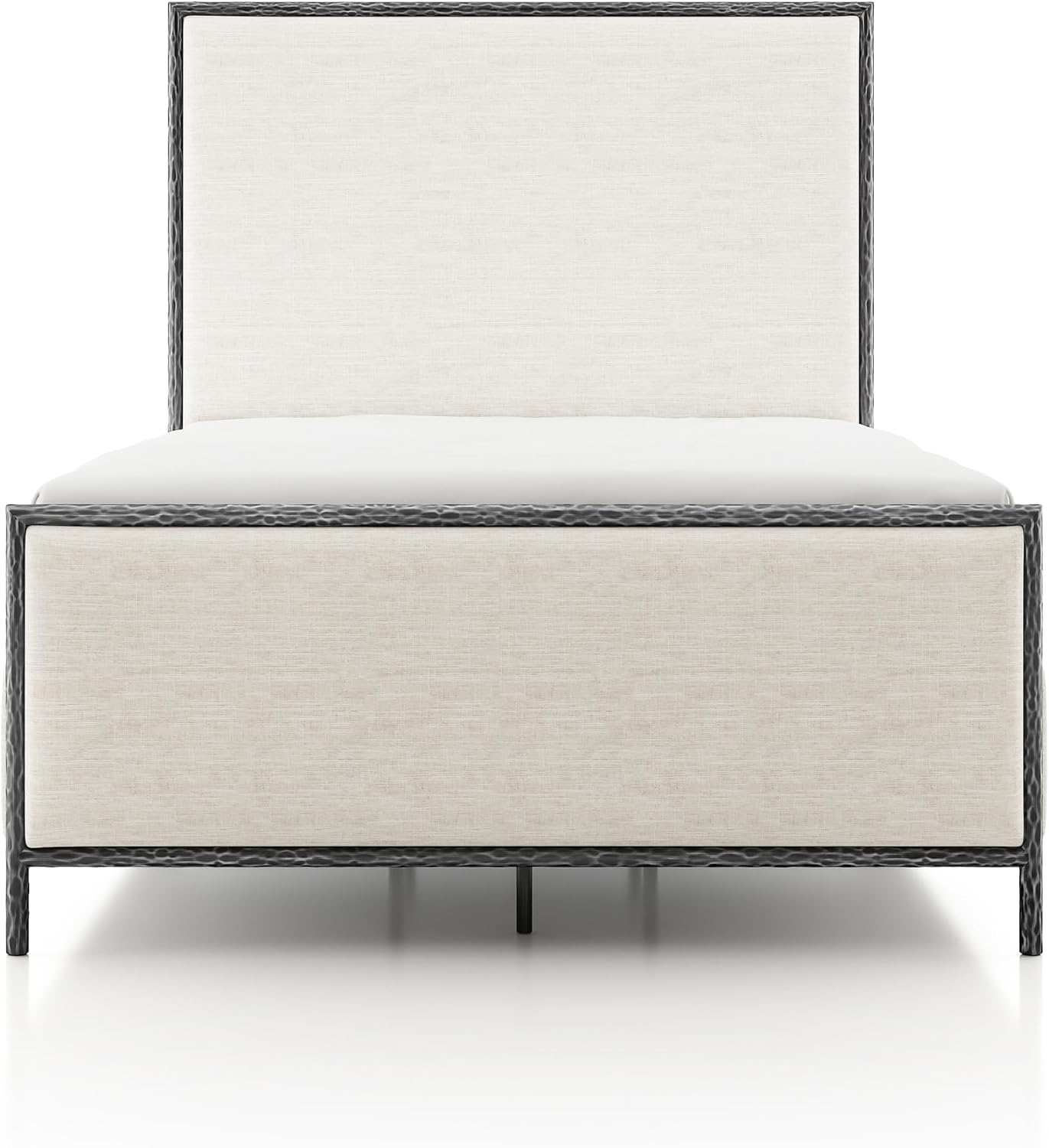 24/7 Shop at Home Lalia Hammered Metal 3-Piece Bedroom Collection, Upholstered Bed Frame with Beige Fabric Headboard, Forged Steel and 1-Shelf Nightstands, Foundation Required, Full, Matte Grey