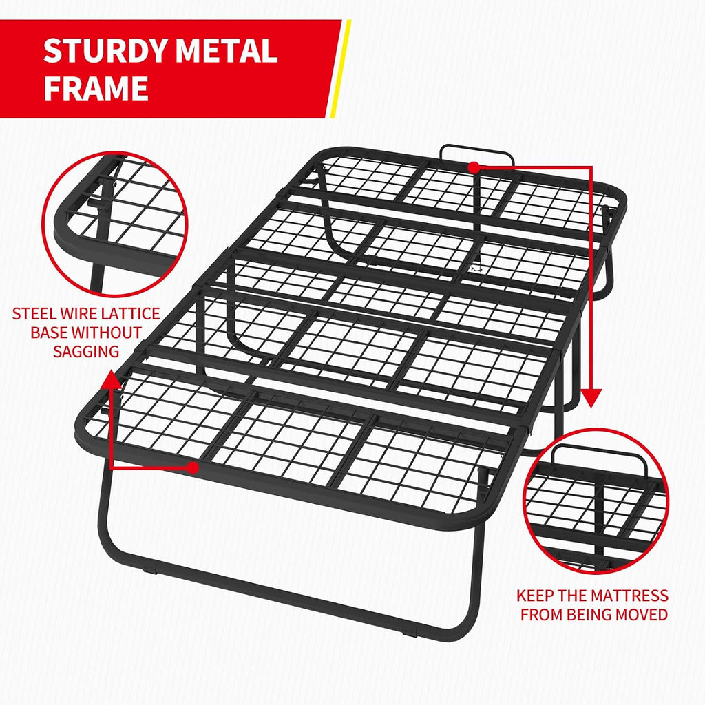 PUREMIND Folding Bed with Mattress for Adults, Portable Rollaway Guest Beds with 4' Memory Foam Mattress & Metal Frame, Twin Size Foldable Bed Fold Away Beds Space Saving