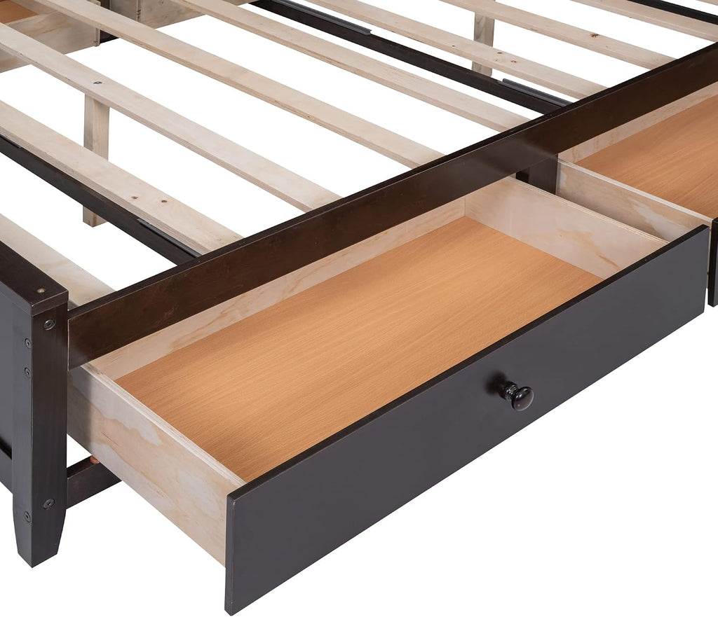 Harper & Bright Designs Wood Full Storage Bed Frame with Cabinet and Shelf, Full Size Platform Bed with 4 Drawers & Bookcase Headboard,Espresso